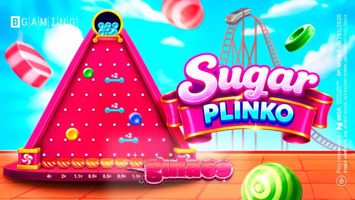 Tampilan visual permainan Sugar Plinko dengan tema permen yang ceria